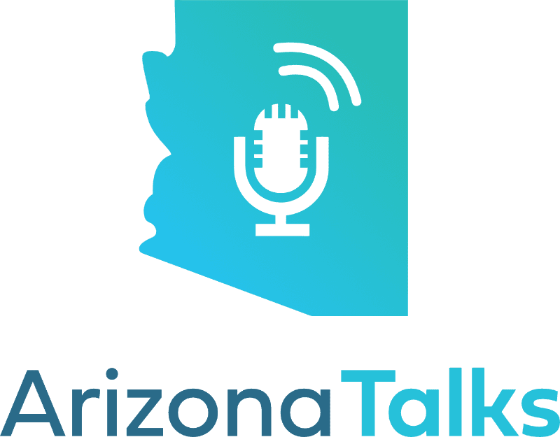 Arizona Talks State and Microphone Logo with Text